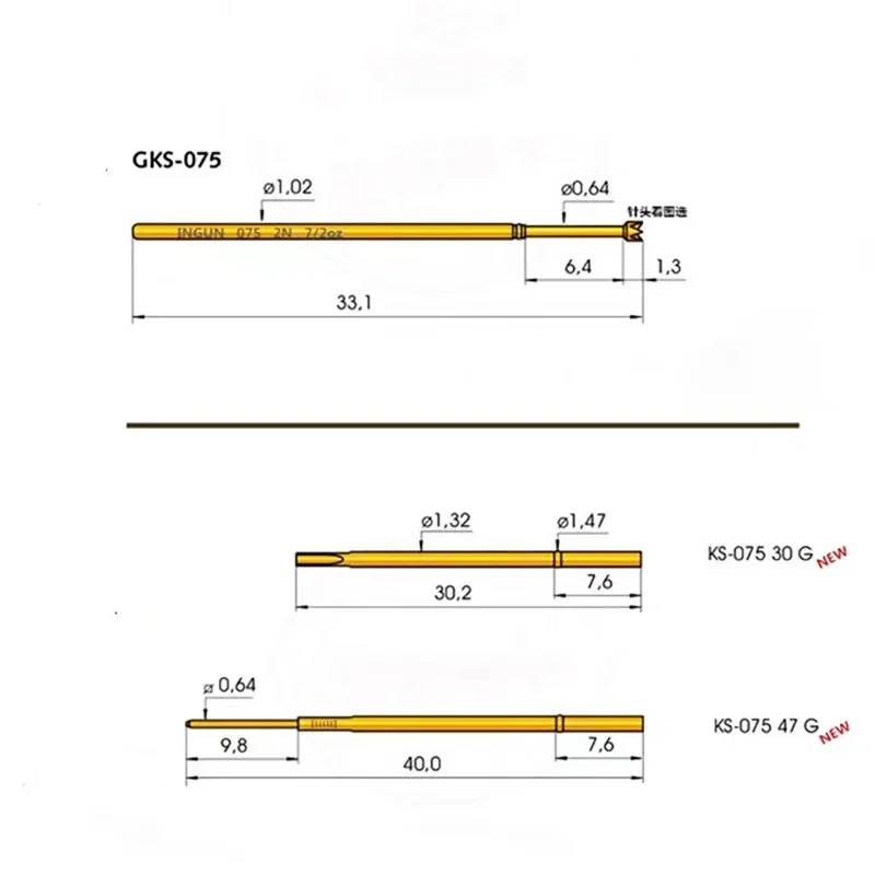 100 шт./кор. тестовая розетка INGUN GKS075 30G/KS-075 47G 1 32 мм обмоточная головка