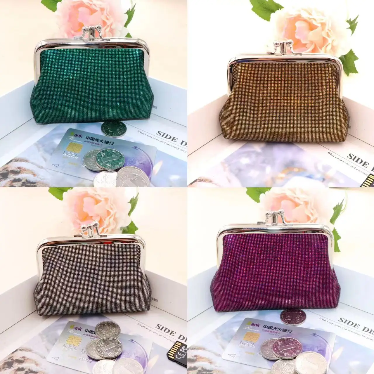 

Women Coin Purse Retro Double Layer PU Bright Grid Short Wallet New Arrival Ladies Girls Student Creative Mini Money Bag Handbag