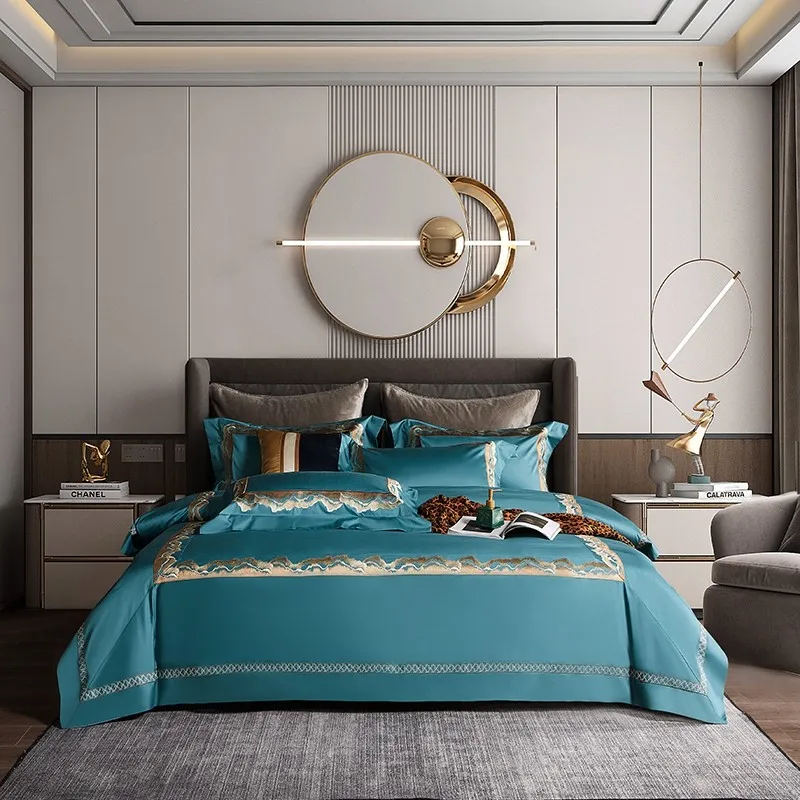 

4 шт., набор постельного белья из египетского хлопка высшего качества с золотой вышивкой, пододеяльник, наволочки