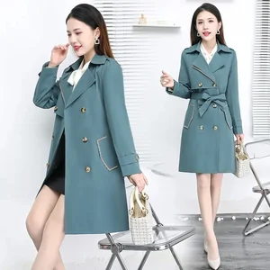 Trench Coat Women's 2022 New Fashion Spring Autumn Clothes Double-Breasted Mid-Length Cardigan Outer in Pakistan