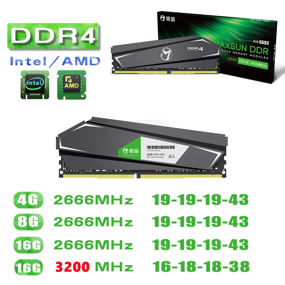 MAXSUN RAM DDR4 4GB 8GB 16GB Memory 2666 3200MHz Memoria Rams Dimm RGB Lighting Desktop with Heat Sink |