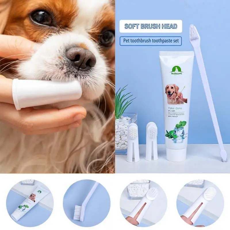 

Pet Dog Toothbrush Toothpaste Set Tartars Removing Breath Freshener Pet Teeth Brushing Set Cat Oral Hygiene Care Toothpaste