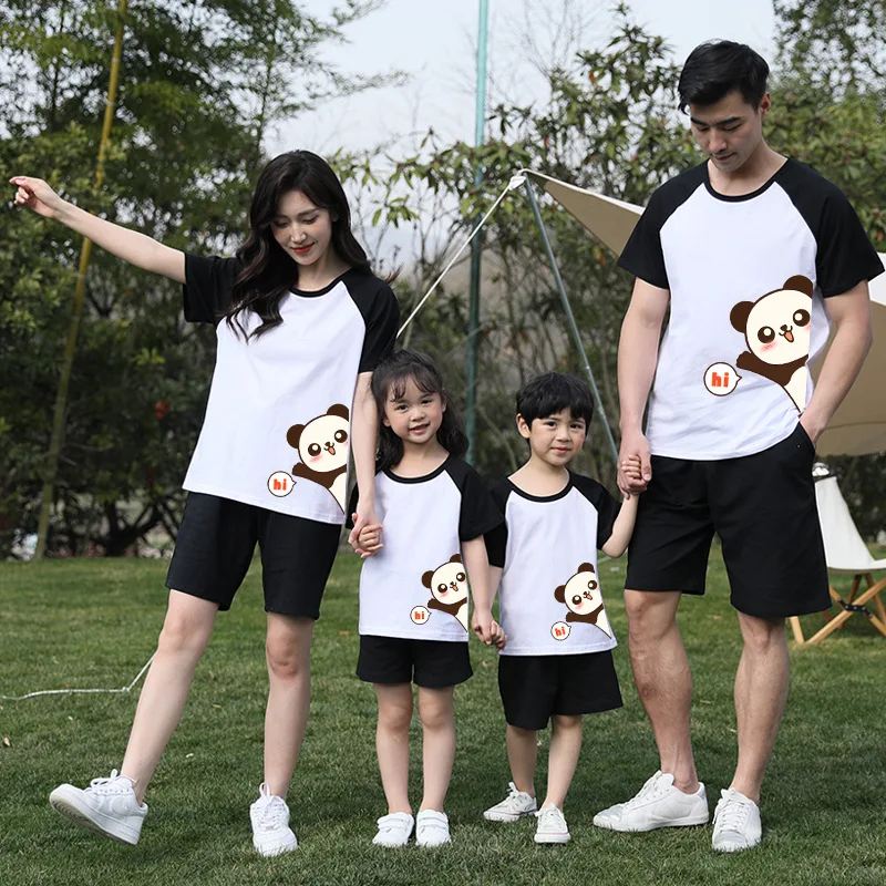 Kids Mother Daughter Clothes Matching Family Outfits Cotton T-shirt Baby Romper Tops Parent-child Outfits Cute Panda Pattern Tee