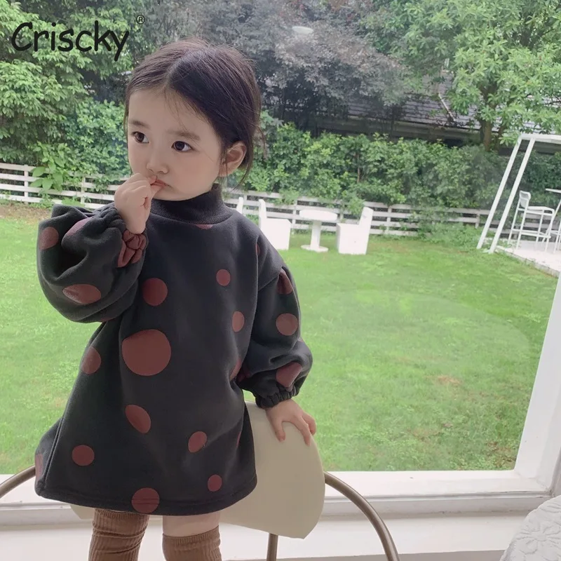 

Criscky Children Autumn Turtleneck Clothes Kids Winter Sweater Dress Woollen Long Sleeve Fashion Girls Black Clothing Dresses