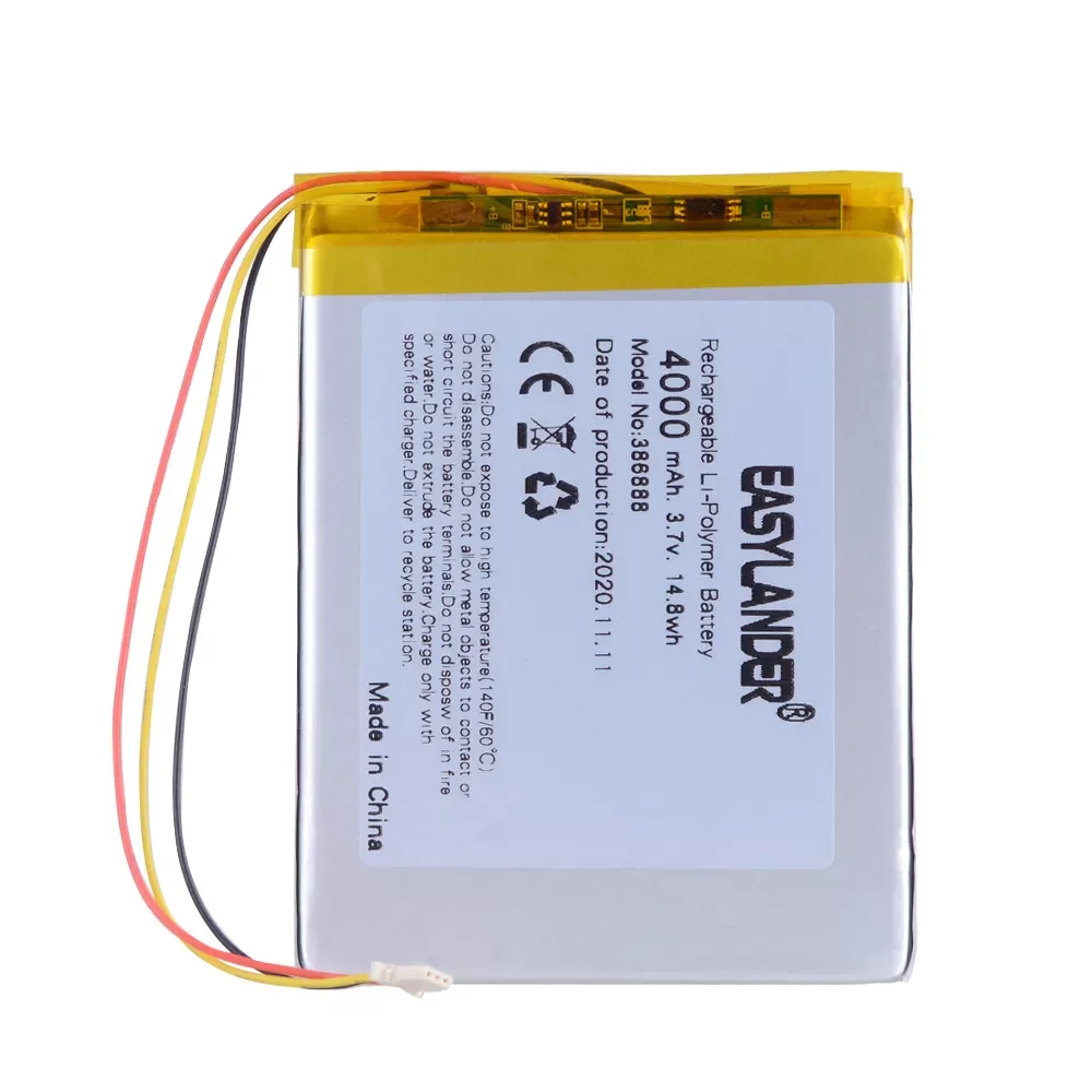 

NEW2023 3Wires 386888 3.7V 4000MAH Polymer Li-ion Battery for book Onyx Buks James Cook Boox E-Book Onyx Darwin 4