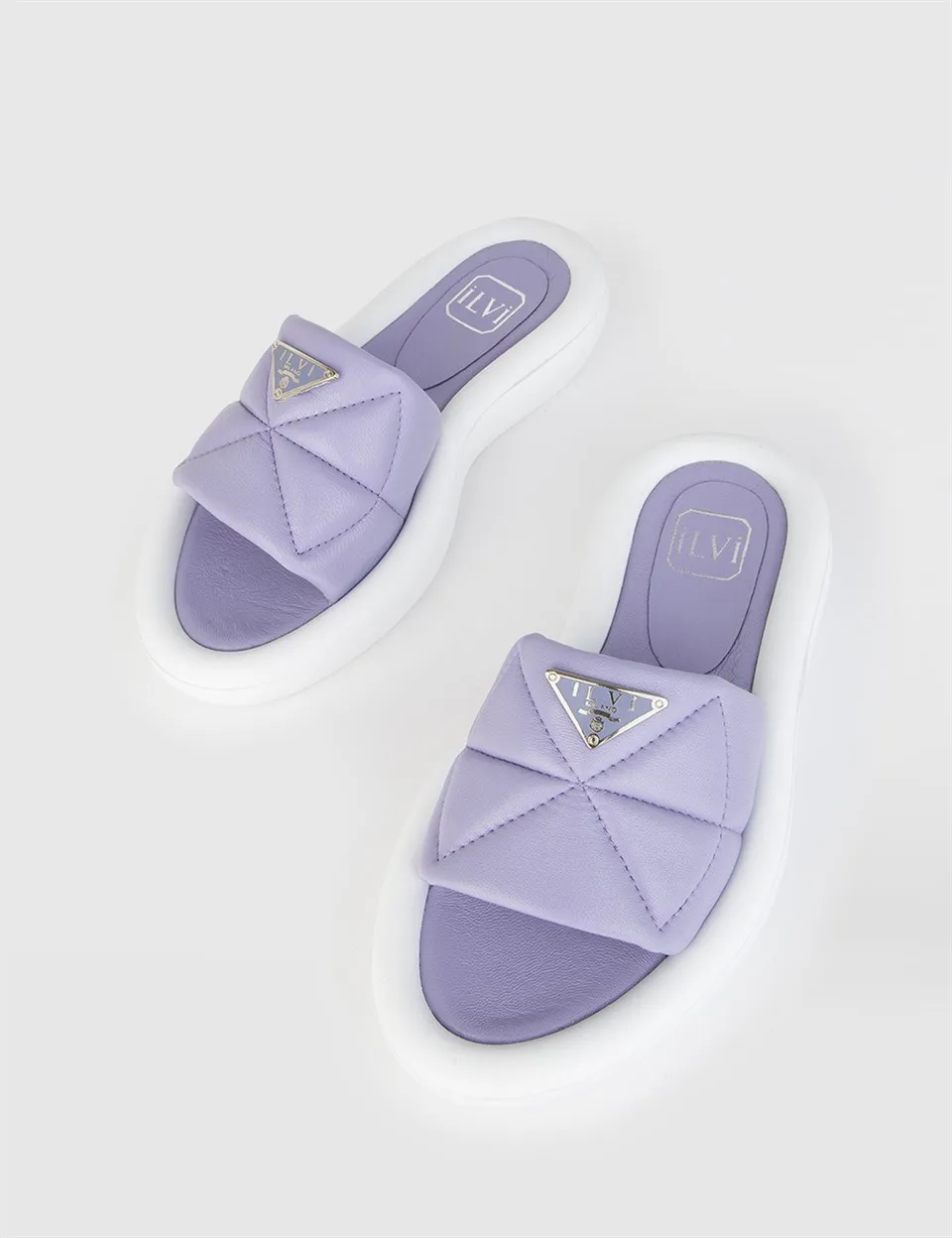 

ILVi-Genuine Leather Handmade Sindi Lilac Leather Women's Slide Women Shoes 2022 Spring/Summer