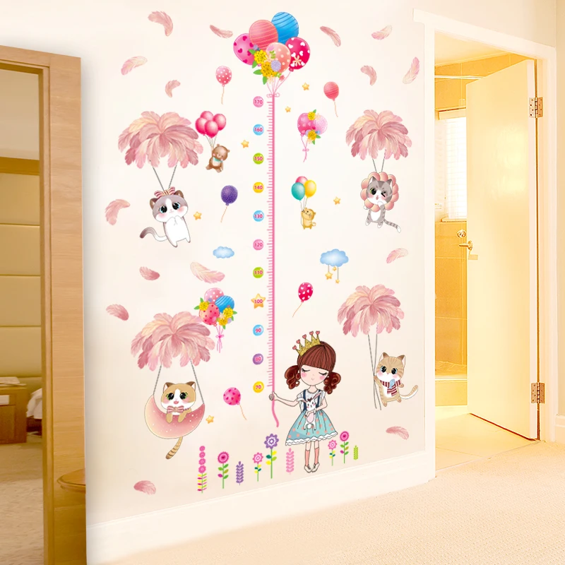 

[shijuekongjian] Cats Feathers Wall Stickers DIY Girl Balloons Wall Decals for Kids Room Baby Bedroom Nursery Home Decoration