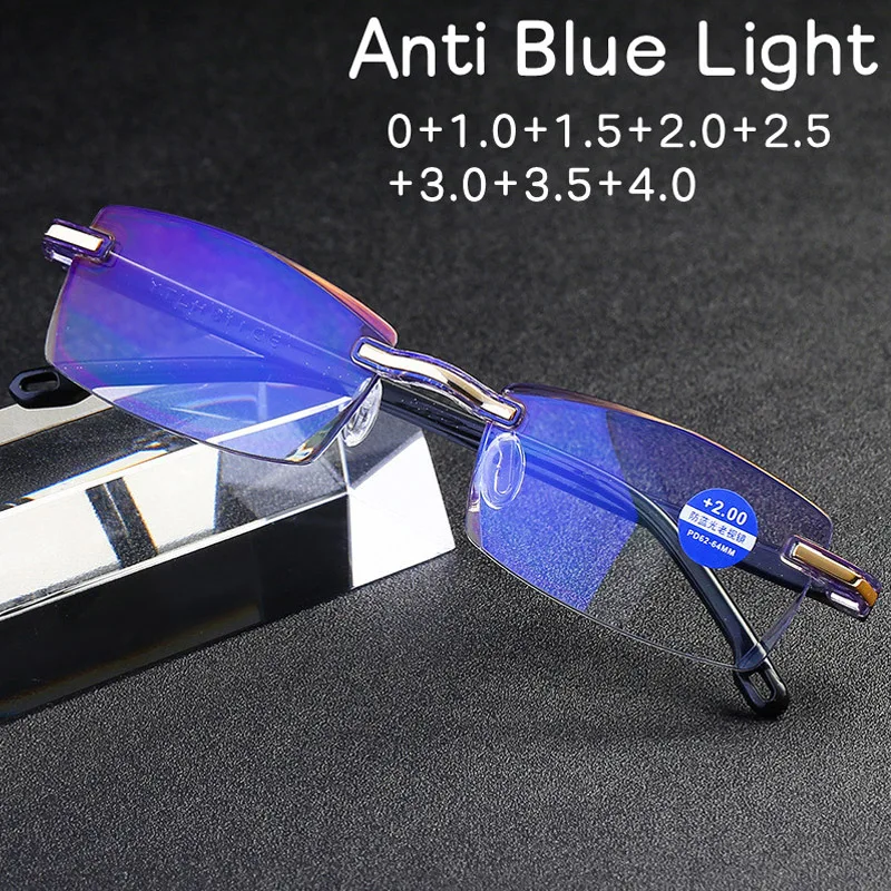 

Vintage Blue Light Blocking Reading Glasses Men Women Classic Rimless Frame Far Sighted Eyeglasses Black Tan Presbyopia Eyewear