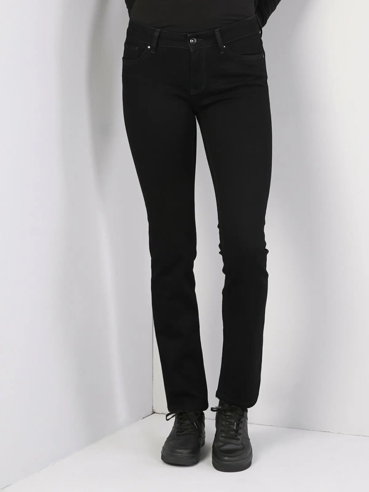 

Colins Woman 792 Mla Regular Fit Black High Rise Straight Leg Jean Pantswomen's trousers women's pants Trousers for women pants