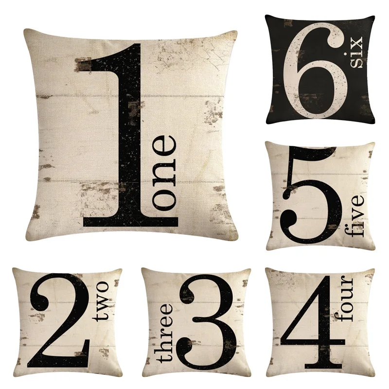 

Luxury 1-10 Numbers Pillow Case Vintage Letter Pillowcase Morty for Living Room Bedroom Decoration Luxury 40x40 45x45 Cover