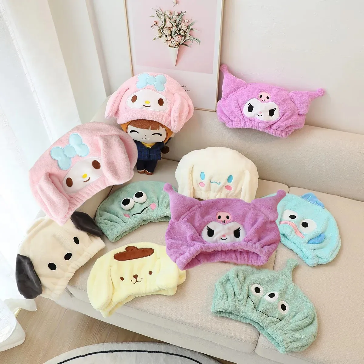 

Anime Cartoon Dry Hair Cap Strong Water Absorption Quick Drying Hair Cinnamoroll Mymelody Adult Children's Coral Velvet Bath Cap