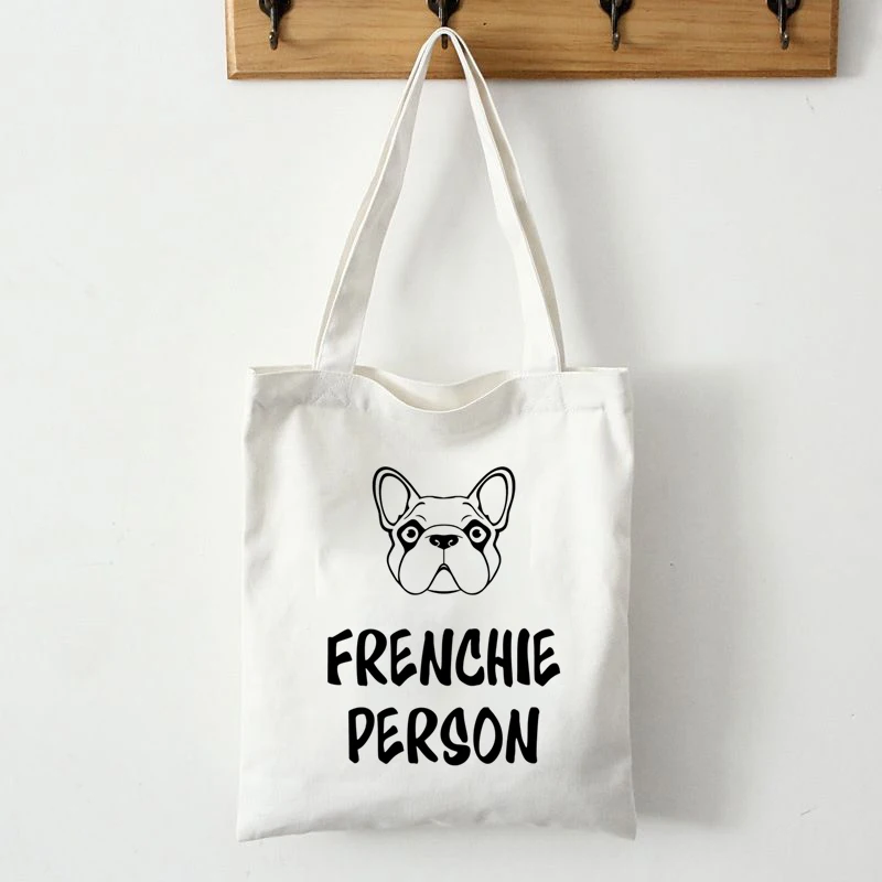 

New French Bulldog Print Reusable Shopping Tote Canvas Women Shoulder Bag Shopper Students Teacher Book Travel Storage Bags