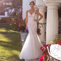 lorie spaghetti straps mermaid wedding dresses v neck lace bride dress romantic buttons back floor length wedding partty gowns