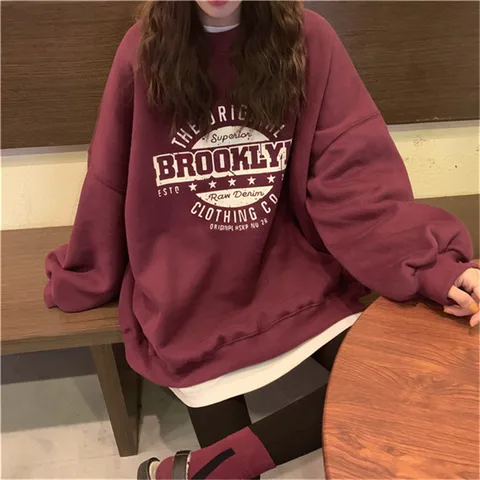 Letter Hoody Fashion Korean Thin Chic Women's Sweatshirts Cool Gray Red Hoodies for Women Sweatshirt Pullover