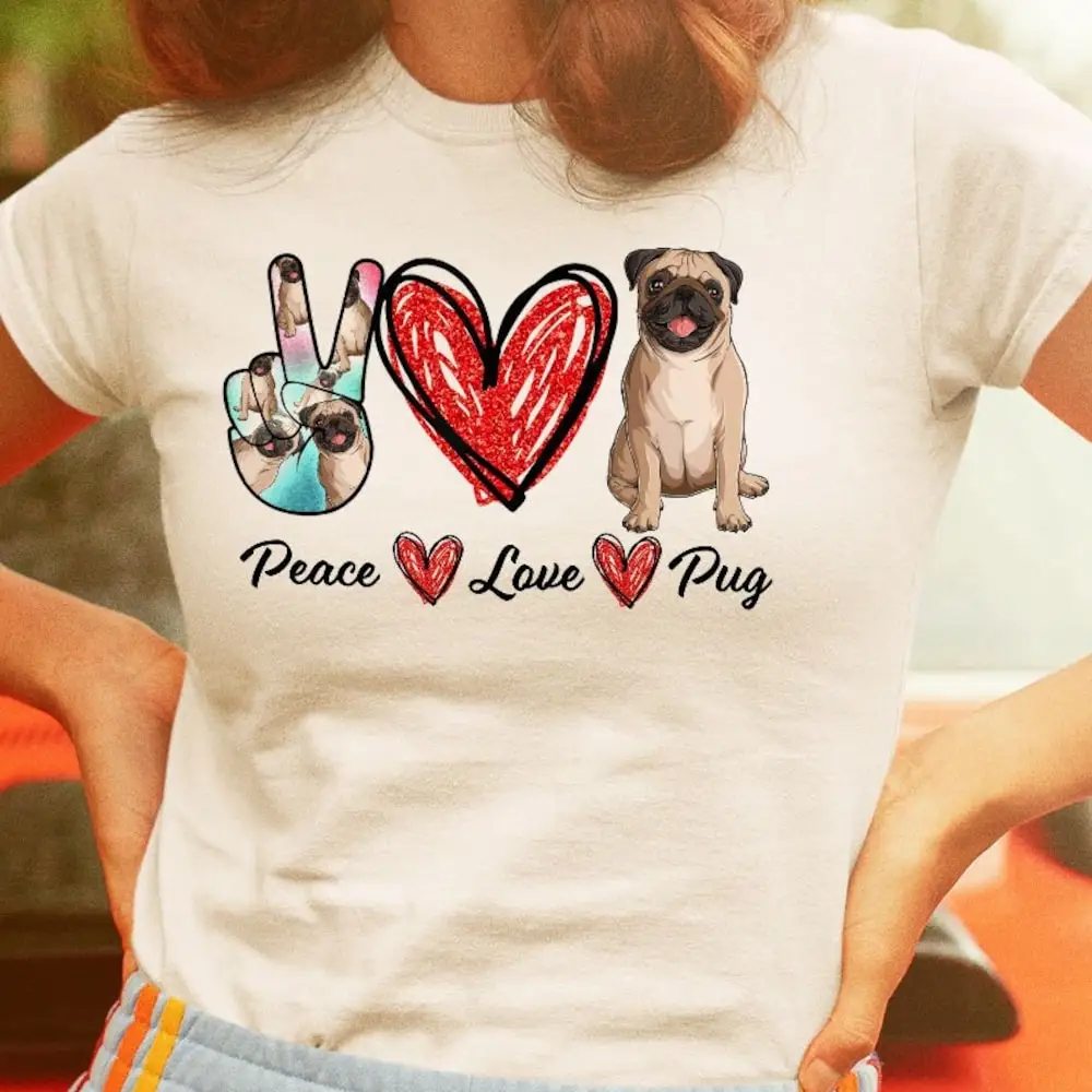 Мира ЛЮБОВЬ Мопсы футболка Мопс Собака влюбленная мама папа пользовательский