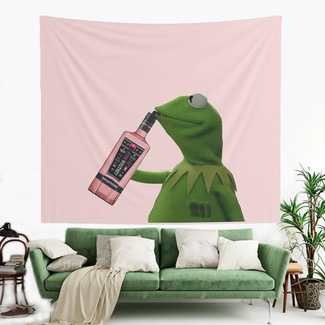 Настенный Гобелен Kermit Sipping Pink Whitney забавные Гобелены с мемами украшение для