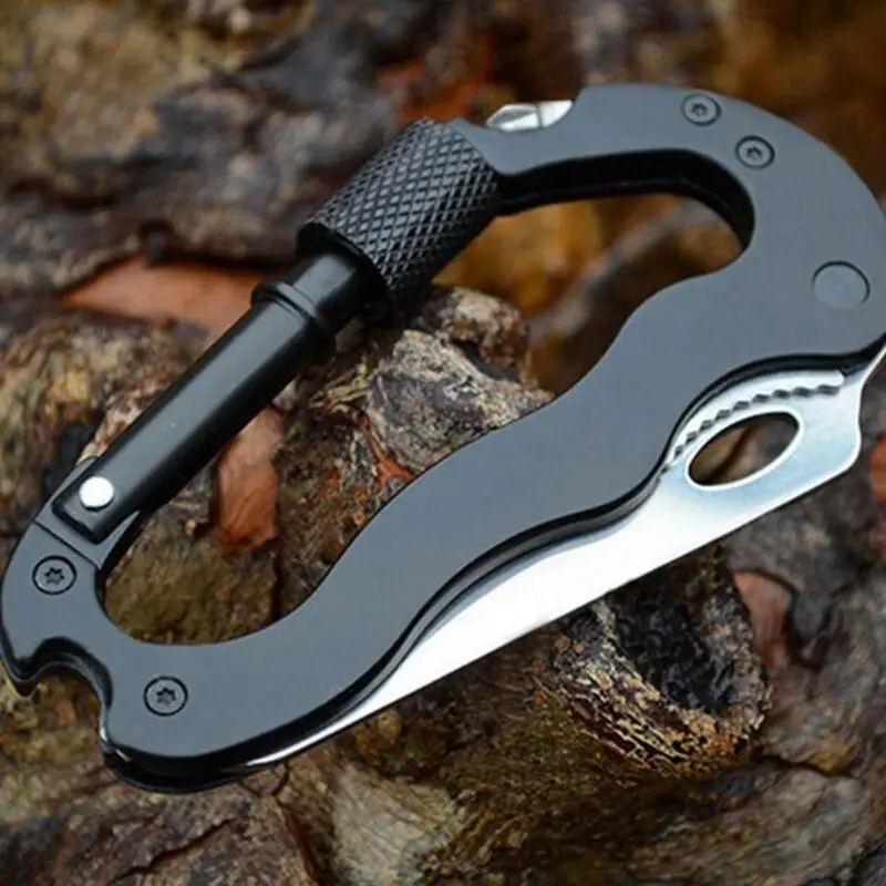 

New Multifunction Stainless Steel Mini Knife Carabiner Folding Pocket Portable Outdoor Pocket Knives EDC Military Tactical Tool