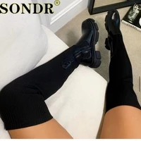 sock boots women 2021 winter new high quality platform casual knitting warm sexy high boots shoes for women over the knee boots
