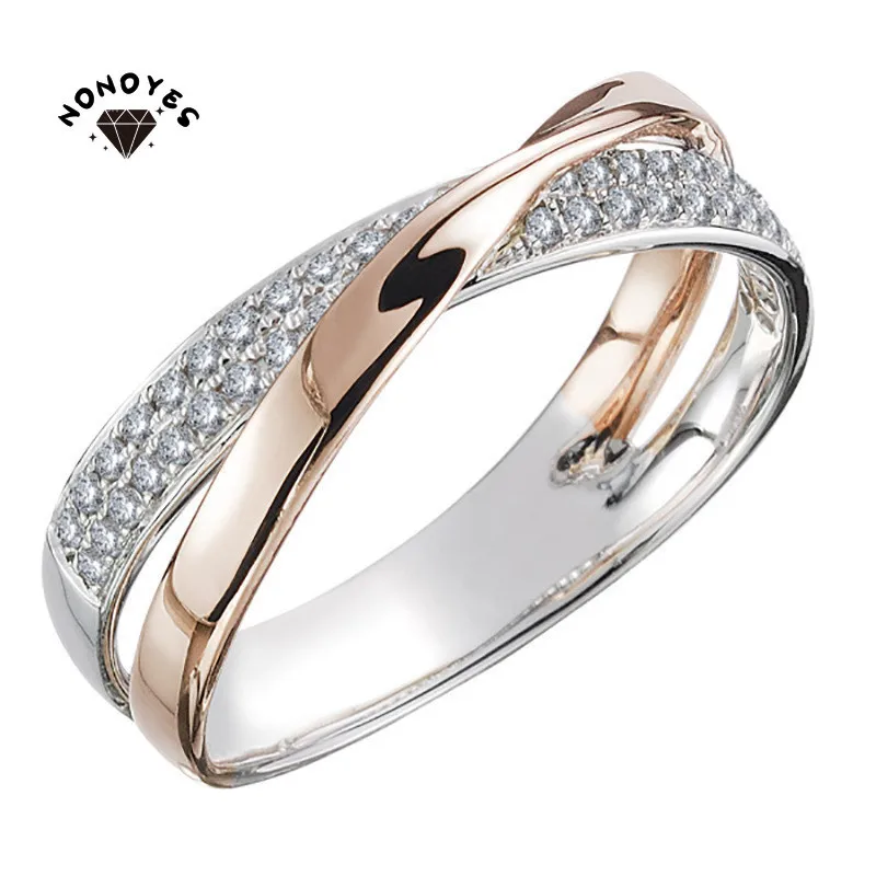 

Nonoyes Classic Wedding Rings for Women Fashion Two Tone Cross Dazzling Engagement Ring Female Popularity Jewelry Accessories