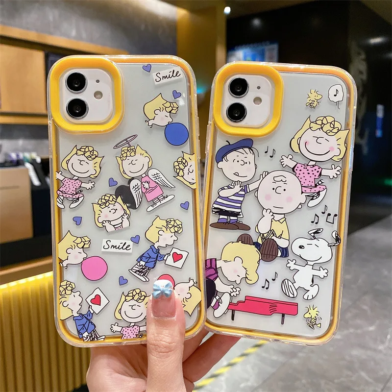 

Smile Snoopy charlie brown Friends Transparent Phone Case For iPhone 14 13 12 11 Pro Max Xr Xs Mini 7 8 14 Plus case cute Cover