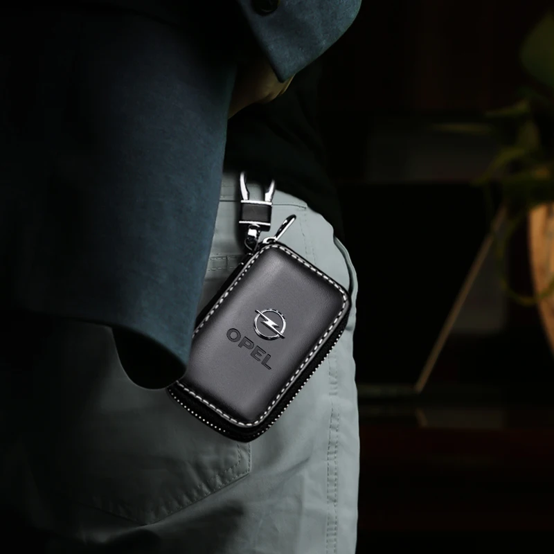 

Leather Car Key Holder Case Organizer Anti Scratch Cover Zipper Keychain Bag For Opel Corsa D Insignia Astra J H Vectra Zafira B