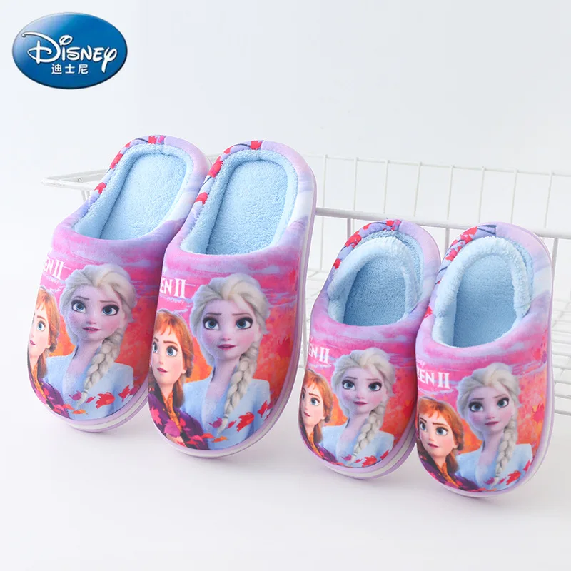

Frozen Disney Elsa Anna Princess Children's Cotton Slippers Bag With Girls And Boys Parent-child Plus Velvet Cotton Slippers
