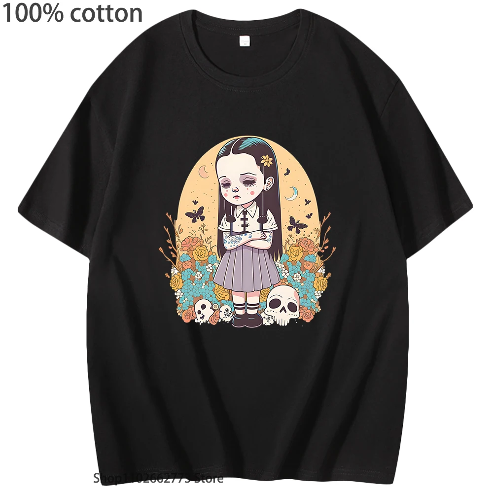 

Addams-Family Tshirt Wednesday Addams T-Shirts Harajuku Streetwear Men 100% Cotton Tees Y2k Top Summer Soft Casual Women Clothes