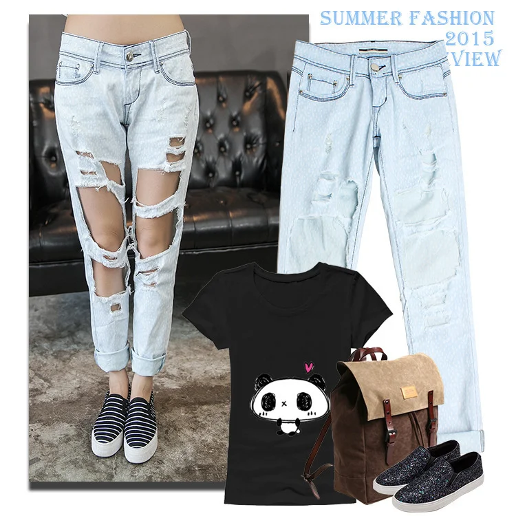 

Wind Bf Wind Street Big Holes Beggars Tear Women's Clothes Holes Low Waist Denim Crimped Jeans