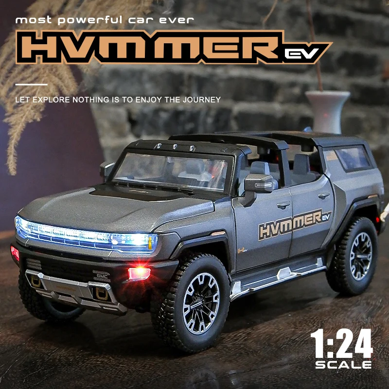

Новая модель автомобиля HUMMER EV из сплава в масштабе 1:24, Литые металлические внедорожники, модель автомобиля, Коллекционная модель со звуком, ...