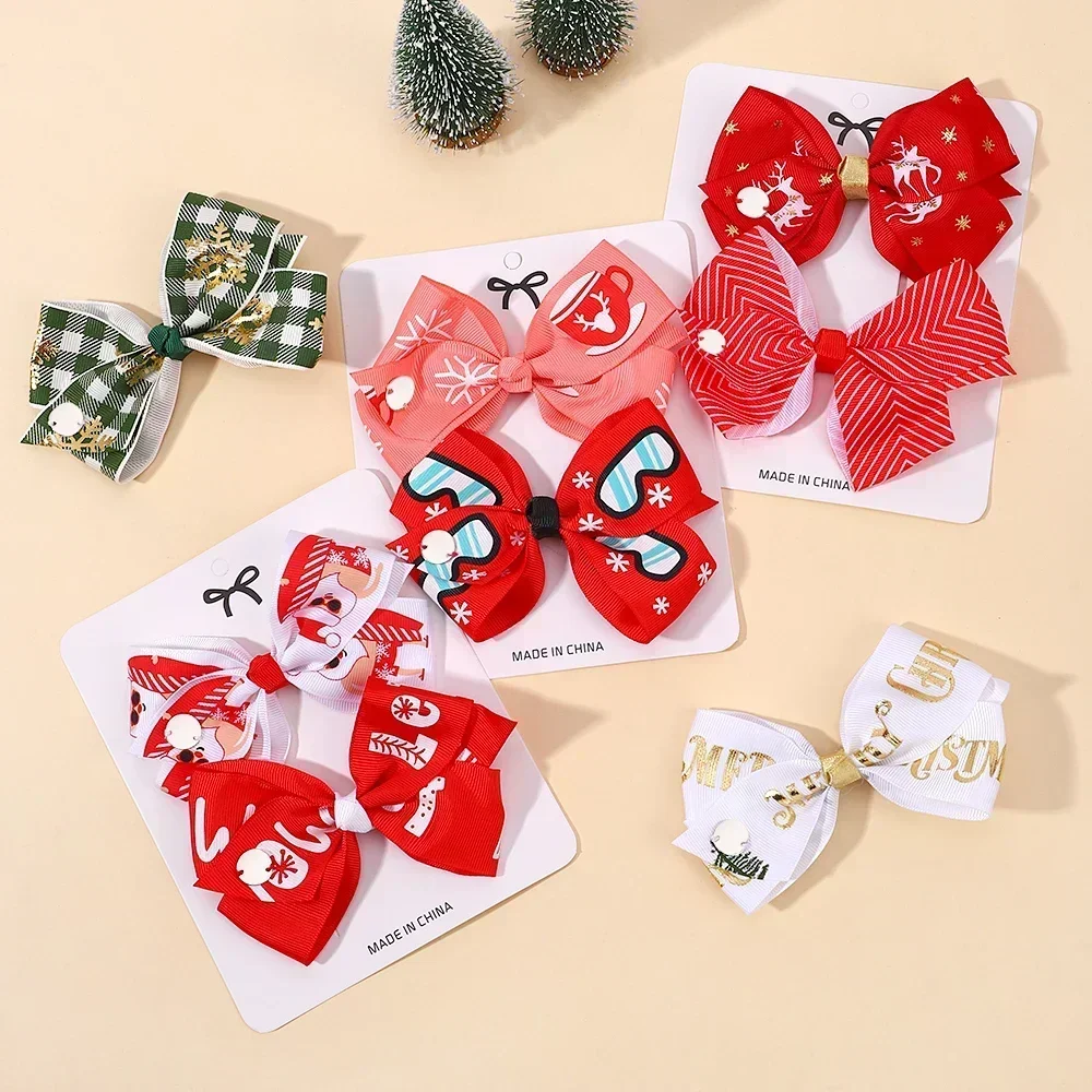 HAHAYL 2 шт. рождественские банты заколка для волос маленьких девочек лента с милым