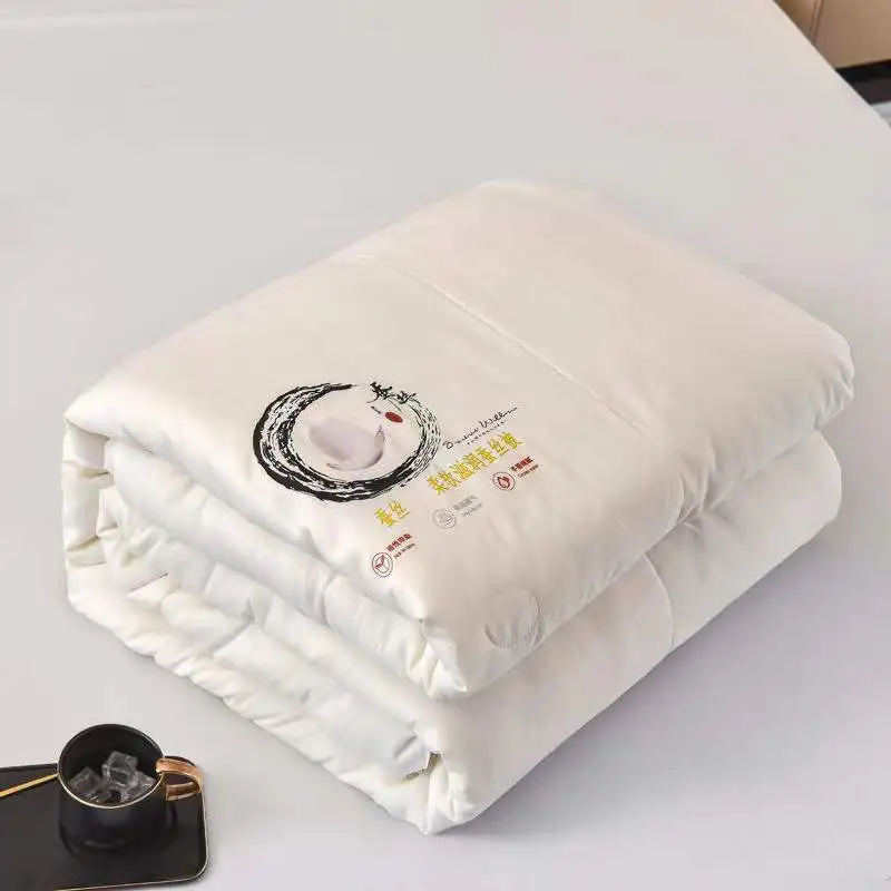Mulberry Silk Comforter Queen Size Washed Cotton Fiber Four Seasons Quilt  Quilted Blanket Thin Duvet King Double Bed Bedding