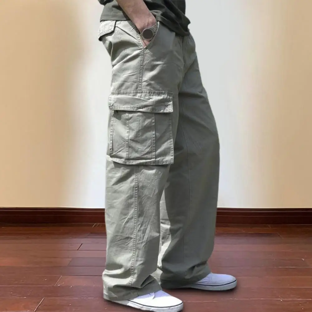 Осенние стильные свободные прямые брюки, мужские мешковатые брюки с несколькими карманами для улицы