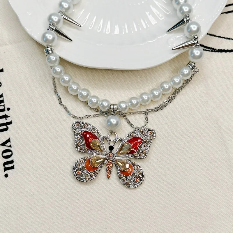 Draweye Women Necklaces Butterfly Multilayered Pearls Vintage Hyperbole Jewelry Punk Style Hiphop Fashion Collares Para Mujer