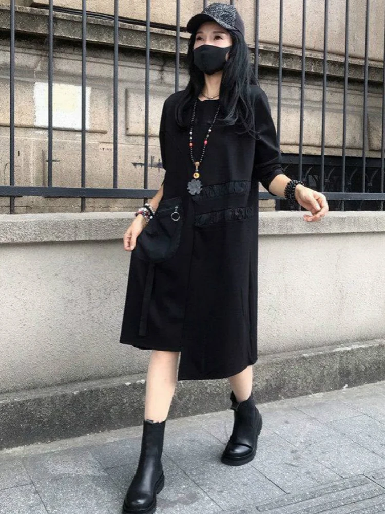 Женское лоскутное платье Max LuLu черное винтажное с круглым вырезом в готическом