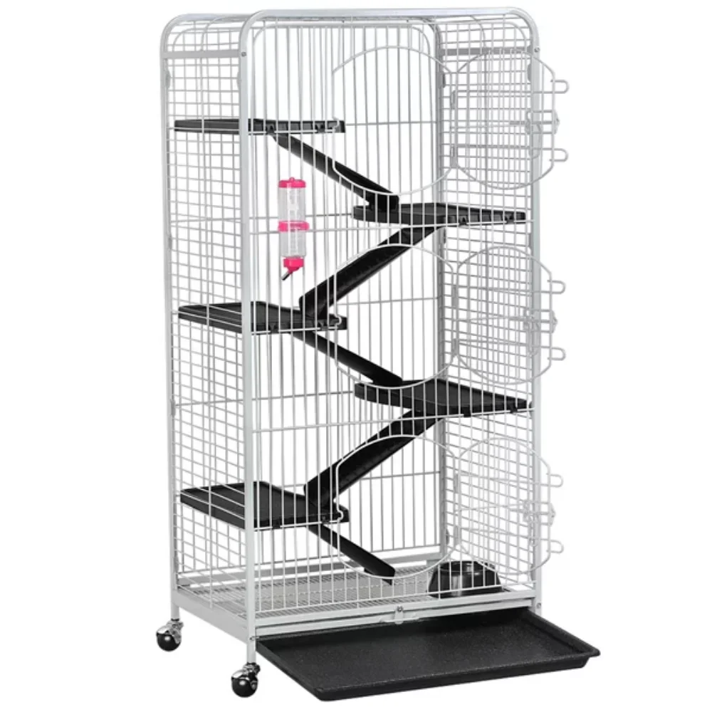 

6 Level Large Metal Cat Cage with 3 Front Doors, Strong and Durable，White, 25.20 X 17.20 X 52.00 Inches