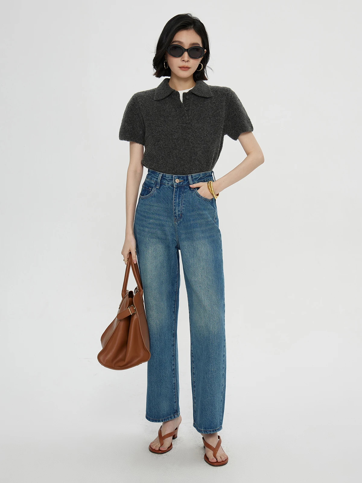 Mackerl Kiss женские свободные широкие джинсы осенние новые маленькие прямые брюки с