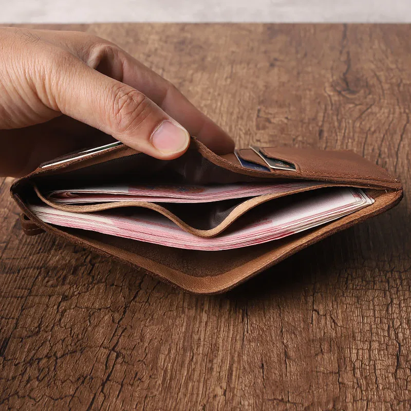 Retro fashion high quality natural real leather ladies short coin purse summer hot sale men anti-theft business card wallet