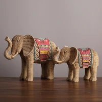 resin elephant ornaments woven pattern hand painted elephant sculpture nordic art crafts retro living room porch home decoration
