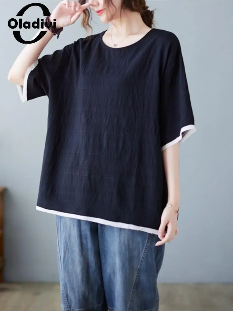 

Oladivi Large Size Women Short Sleeve Shirts 2022 Summer New Top Tees Casual Loose T-Shirts Black Oversized Tshirt Big Size 1624