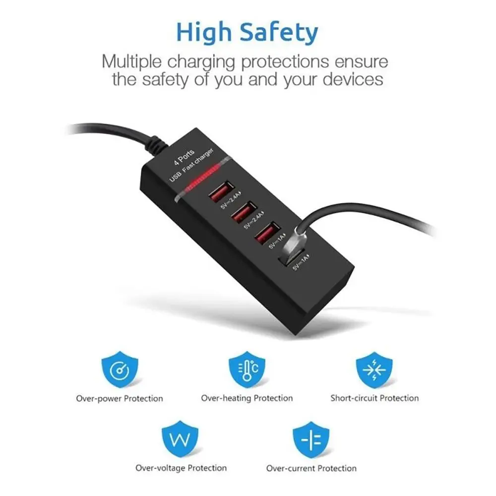 

Универсальное зарядное устройство с 4 USB-портами, 1,5 м