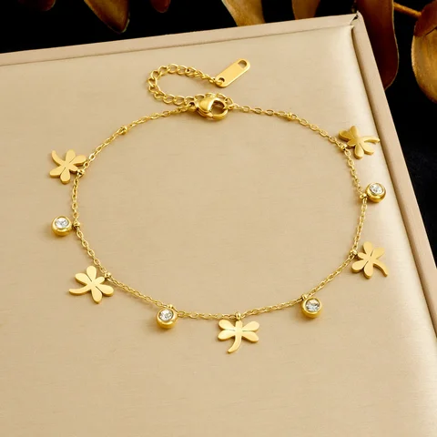 DIEYURO браслет из нержавеющей стали с золотой стрекозой