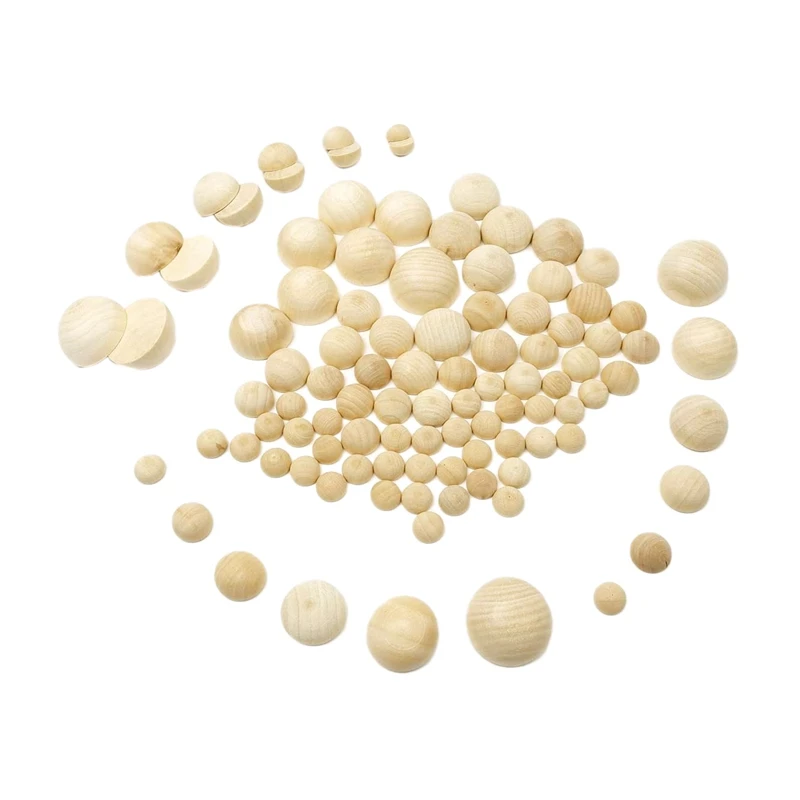 

Half Wooden Beads Split Wood Balls Circle Wood Half Spheres Unfinished Natural Wooden Beads For DIY Crafts Arts