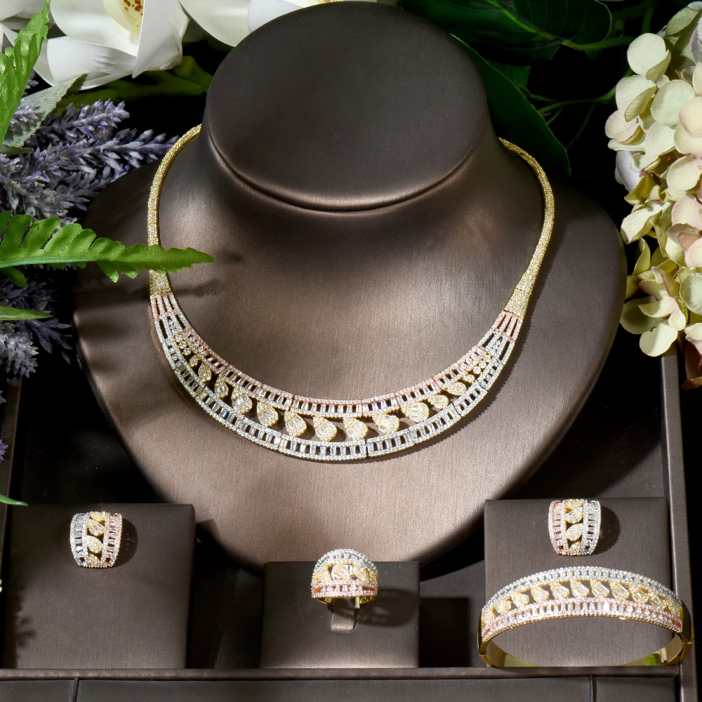 

Fashion Fashion Geometric Square Stud Earrings For Women Wedding Cubic Zirconia Bohemian Dubai Bridal Necklace Set N-1779