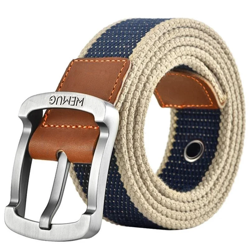 3.5cm Outdoor Canvas Men's Belt Solid Color Black and Red Striped Woven Alloy Pin Buckle Sports Overalls Belt for Men Wolesale