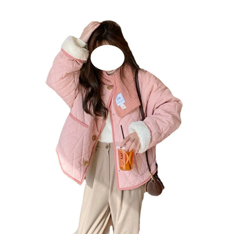 2022 Autumn/winter New Pink Short Cotton Jacket for Women Loose Soft Lamb Wool Coat for Women To Keep Warm and Windproof