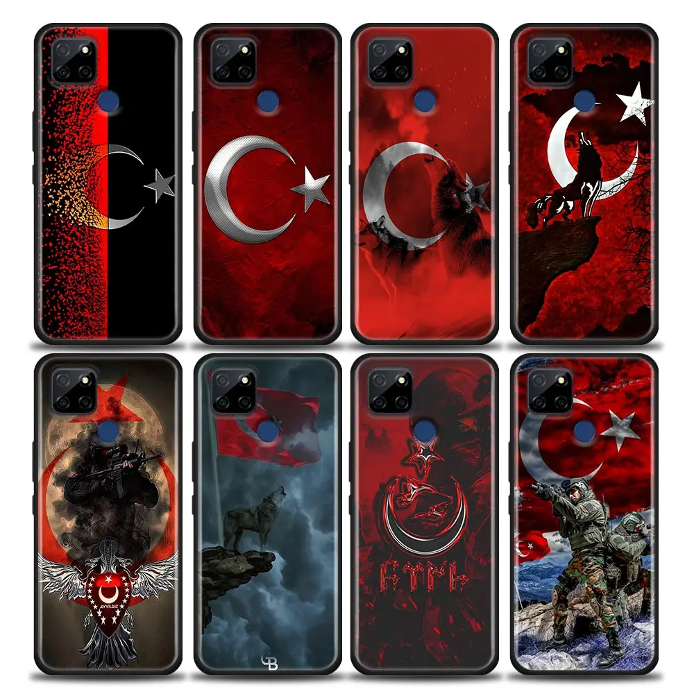 

Phone Case for Realme Q2 C20 C21 V15 8 Case C25 GT V13 5G X7 Pro Ultra C21Y Silicone Cover Flag Republic Of Turkey Flag Wolf