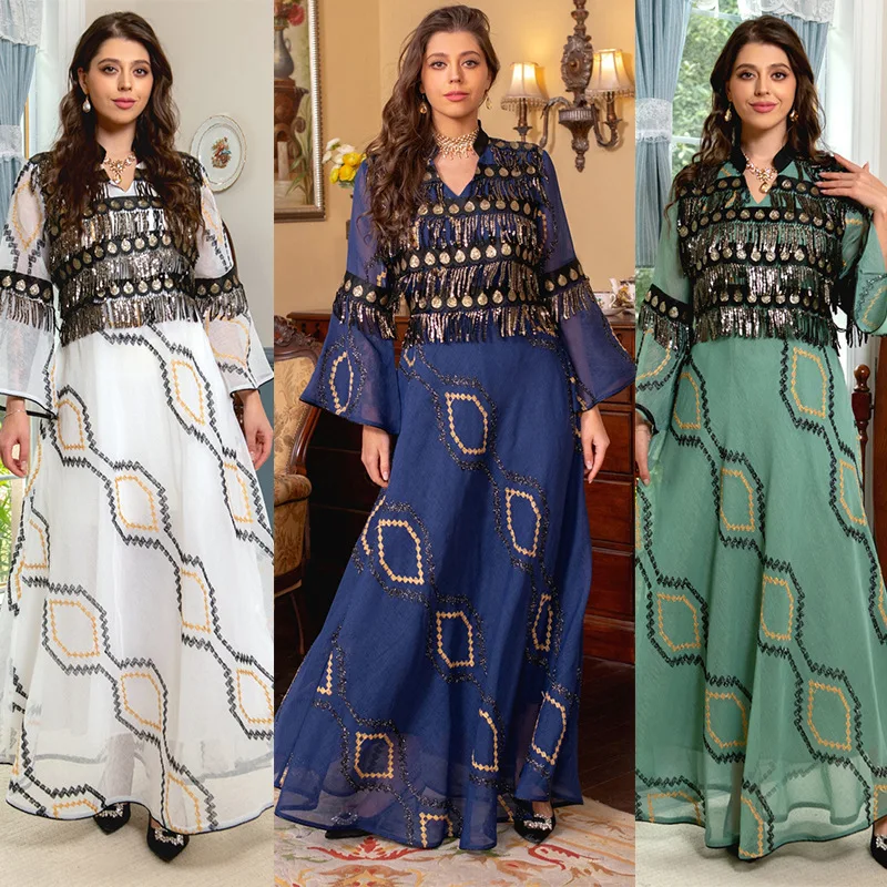 

Роскошное скромное платье, абайя, мусульманский халат с вышивкой и блестками, рамандайский ИД, кардиган, длинные платья, кимоно, Юба, Тобе, мусульманская молитва