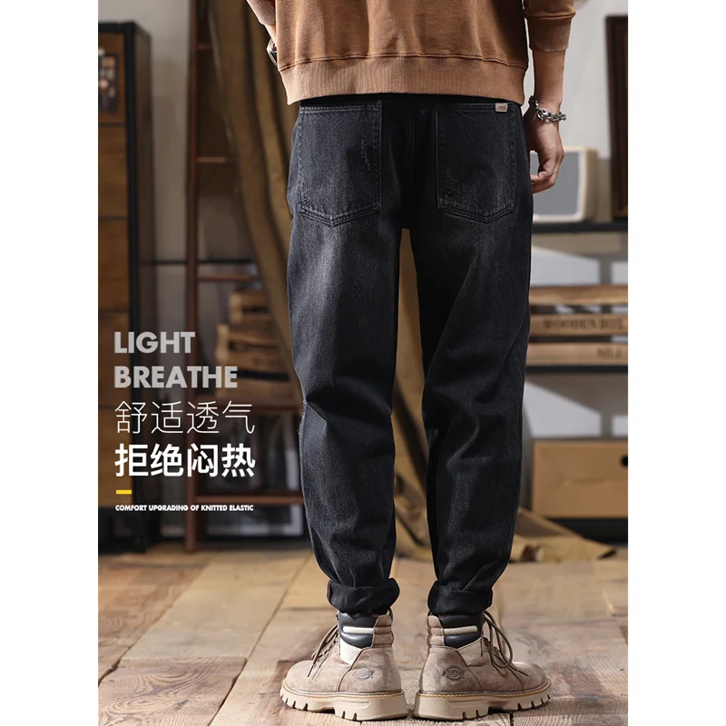 Men Clothing 2022 New Pattern Recreational Black Wide Leg Trousers Straight Cylinder Comfortable Loose Hole Jeans Autumn Female