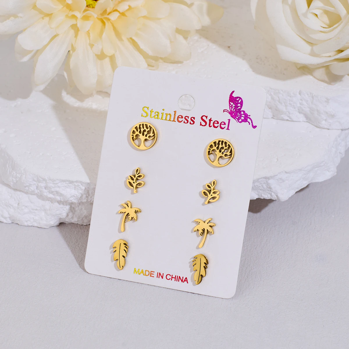 Jisensp 4 пары/карты из нержавеющей стали серьги Древо жизни винтажные древнее