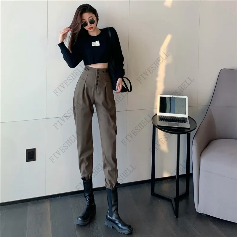 2023 Woolen Women Winter Pants Thick Warm Single-breasted Vintage Autumn Trousers Ankle Length Cargo Harem Pant For Women Pants